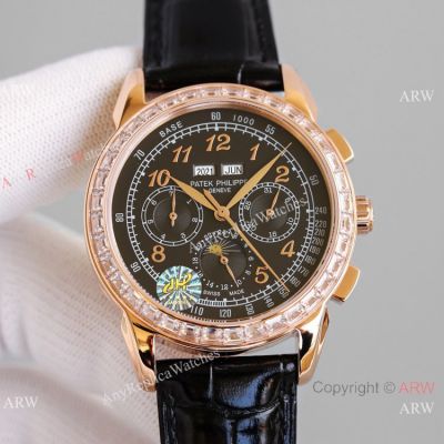 JH Swiss Replica Patek Philippe Perpetual Calendar Chronograph 5270z Watch Rose Gold Diamond Bezel